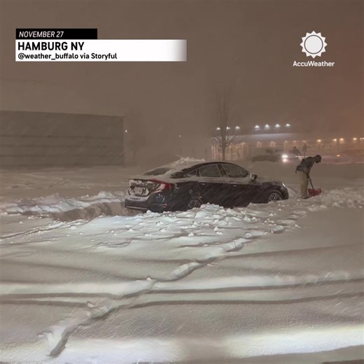 Over a foot of snow has fallen in areas of upstate New York as lake-effect snow blankets the region, trapping motorists on the side of the road. | AccuWeather