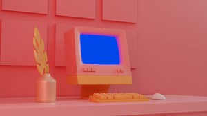 Retro Tech Charm Vintage Computer Setup in Pastel Decor