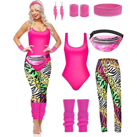 80s Workout Costume, 80s Accessories Set, Leotard, Legging, Headband, Wristbands, Leg Warmers, Earrings, Fanny Pack, 7 Pieces - Walmart.ca