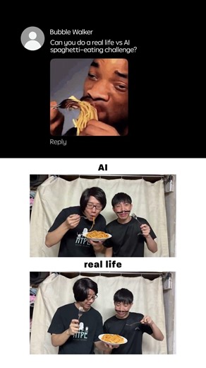 Real life vs AI spaghetti-eating challenge #shorts