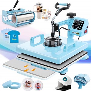 Adnoom Heat Press 15x15, 5 in 1 Multifunctional Shirt Press Machine Combo, 360° Swing Away Sublimation Heat Transfer with LED Display for T-shirts Mugs Hat Plate Cap