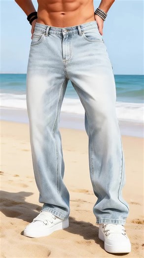 Men's Loose Button Fly Straight Leg Jeans 👖 🔥#denim #jeans #pants #tiktokshop #mensfashion