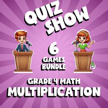 6 QUIZ SHOW Math Games - Multiplication - Grade 4 No Prep Review