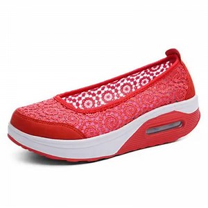 Comfy Mesh Lace Flower Platform Rocker Sole Casual Shoes | ...