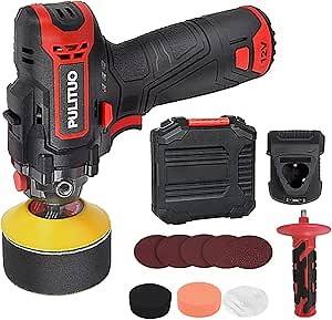 PULITUO Cordless Car Buffer Polisher, 3 Inch Sanding And Polisher Kit for Car Detailing, 12V & 2000mAh Battery with 45min Fast Charger, Used for Polishing, Rust Removal And Sink Scrubbing