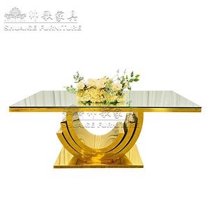 [Hot Item] Factory Direct Hotel Wedding Event Furniture Golden Stainless Steel Wave-Shaped Base Table