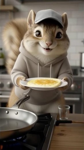 “When Nutty cooks breakfast with love 🥚🐿️🍳”