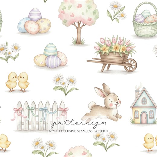 Easter Spring Seamless Pattern – Cute Bunny, Chicks, Eggs and Flowers Repeat Design for Nursery Fabric & Crafts - Etsy UK