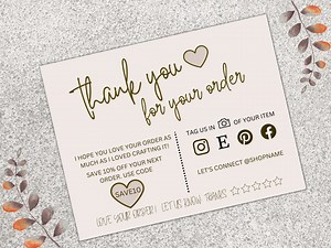 Editable Thank You Card, Etsy Small Business Thank You for Your Order, Printable Customer Packaging Insert Note, Customize to Fit Branding - Etsy