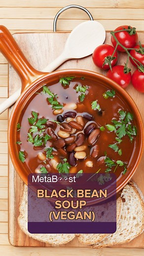 GET THE FULL RECIPE BELOW 👇 This hearty and nutritious vegan black bean soup is packed with protein, fiber, and antioxidants. 🍲 Ingredients: ✔️ 3 (15 oz) cans black beans, rinsed and drained ✔️ 2.5 cups salsa (homemade or store-bought) ✔️ ½ cup cilantro, fresh, chopped ✔️ 2 teaspoons ground cumin ✔️ 1 clove garlic, minced Procedure: 1️⃣ Stir all ingredients together in a medium saucepan. 2️⃣ Heat over medium-high heat until simmering. 3️⃣ Reduce heat to medium-low, cover, and simmer for at lea