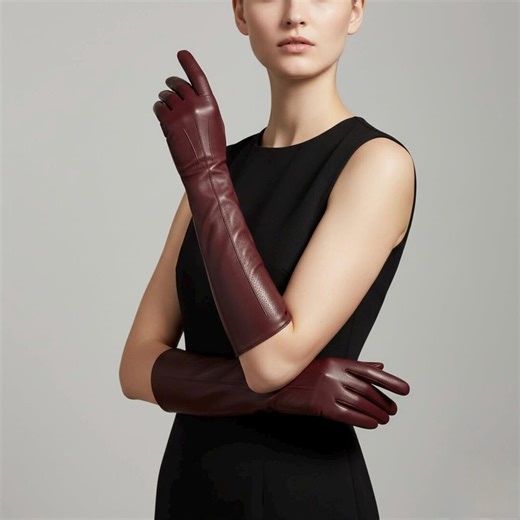 Long Leather Opera Gloves for Women – Burgundy Evening Gloves, Handmade Sheepskin Vintage Style - Etsy