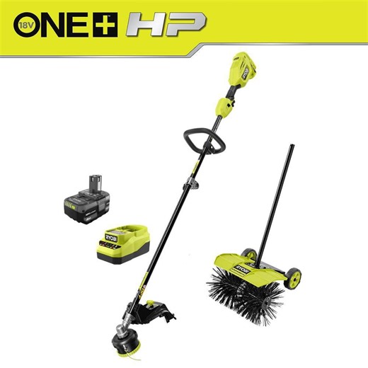 Check The Home Depot's Q&A Before Buying: RYOBI ONE+ HP 18V Brushless 15 in. Attachment Capable String Trimmer and Sweeper Attachment with 4.0 Ah Battery and Charger