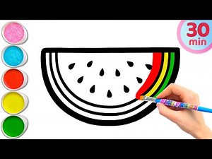 Watermelon and 8 More Fruits Drawing, Painting, Coloring for Kids and Toddlers | Learn Fruits #317