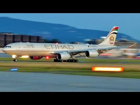 [FullHD] Etihad Airbus A340-500 heavy takeoff at Geneva/GVA/LSGG