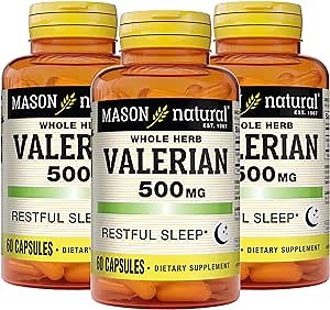 MASON NATURAL Valerian Root 500 mg, 6 Month Supply, Natural Sleep Aid, Promotes Healthy & Restful Sleep, Herbal Supplement, 3 Pack