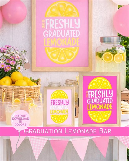 Graduation Lemonade Bar Sign Bundle, Freshly Graduated Lemonade, Class of 2026 Party Decor, 18 Color Options Printable - Etsy