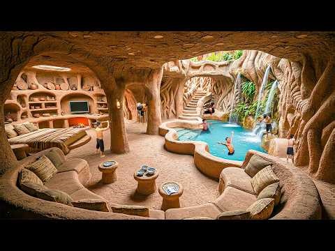 Building a Hidden Luxury Clay Cave House with Curved Interior Underground Using Primitive Tools