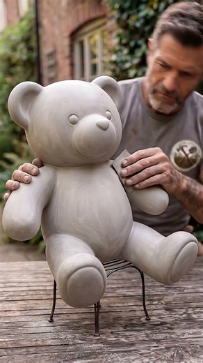 I Turned a Giant Teddy Bear Into a Cement Planter 😳 #garden #diy #backyard