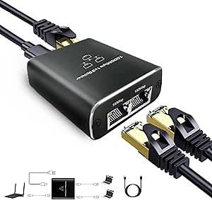 Gigabit Ethernet Splitter, 1000Mbps Ethernet Splitter 1 to 2 High Speed [2 Devices Simultaneously Networking],Either Internet Splitter with USB Power Cable, LAN Splitter for Cat 5/5e/6/7/8 Cable
