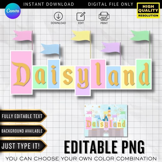 Disneyland Editable Logo | Custom Font | Personalized PNG | Birthday Decor (canva Digital Download) - Etsy
