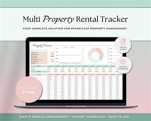 Rental Property Spreadsheet Income and Expense Tracker Rental Bookkeeping Google Sheets Real Estate Management - Etsy