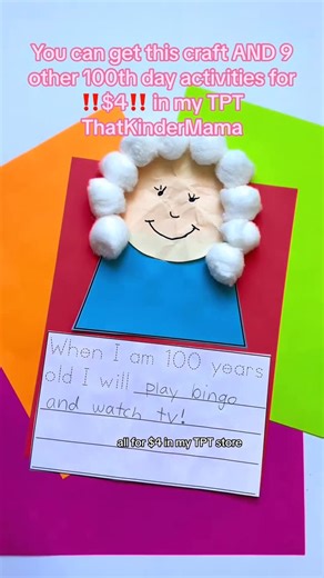 Amanda | Kindergarten Writing on Instagram: "‼️OVER 70% OFF TODAY ONLY‼️ Comment 100 and I will send you the link to this JAM PACKED 100th Day Activity Bundle directly! There are 10 activities to choose from: ⭐️100th day crown - use bingo dotters, stickers, etc ⭐️Fill a baggie of 100 items family project ⭐️Old man/woman craft with writing option “when I am 100 years old...” ⭐️100 gum ball craft ⭐️Roll dice to 100 ⭐️3 differentiated write to 100 activity pages ⭐️Cereal necklace and ten frame mat