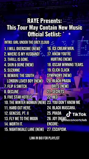 Raye's Tour Setlist: New Music and Fan Favorites