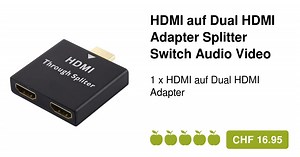 HDMI auf Dual HDMI Adapter Splitter Switch Audio Video Konverter 1x Input / 2 x Output - Schwarz