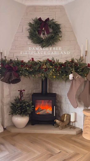 Fireplace garland ✨ I think I’ve found the perfect solution for hanging the garland without damaging the mantel in the form of these brackets. Love that I can use them each year too 🙌🏻 command strips done seem to adhere very. Comment link and you’ll receive the link in your dms 🔗 I absolutely love the personalised stockings from @studiogem_ Amazing quality and finish the garland off perfectly* I will link them in my stories Rattan bells are from @dunelmuk Garland is from @balsamhilluk *gifted