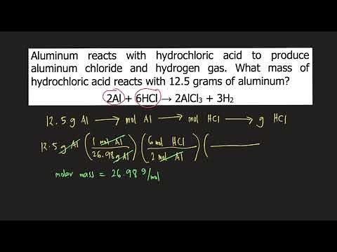 Aluminum reacts with hydrochloric acid to produce aluminum chloride and hydrogen gas. What mass of