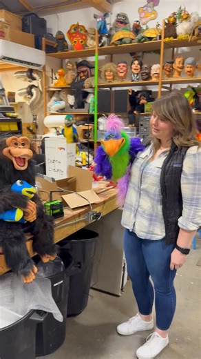 Meghan Casey on Instagram: "We took a field trip over to Nashville today to pick up the newest addition to the gang. 🙈 Still trying to think of some names (and a different voice), so comment down below some name ideas! Excited to start working on some character development with this monkey. #ventriloquist #monkey #animatronics #puppet"