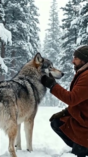 Loyal wild wolf hugs his friend