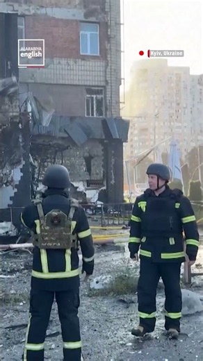 Firefighters Battle Blaze After Russian Drone Attack on Kyiv