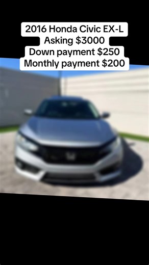 2016 Honda Civic EX-L !! FINANCE AVAILABLE !! Price: $3000 Down payment deposit: $250 Engine: 1.5l Four cylinder Drive train: FWD Clean title Miles: 89,k miles Push start Remote start Bluetooth Backup camera Sunroof Leather seats