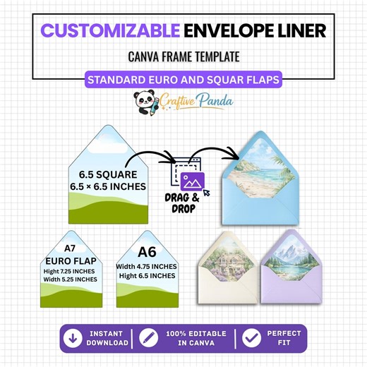 Envelope Liner Template Bundle, Editable Canva Envelope Liner, Euro & Square Flap Liners, A7 A6 A2 5.75 6.5 4 Bar, DIY Printable Insert - Etsy