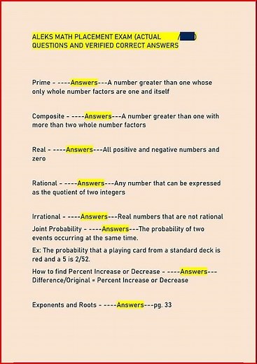 Aleks Math Placement Exam Actual Questions And Verified Corr video