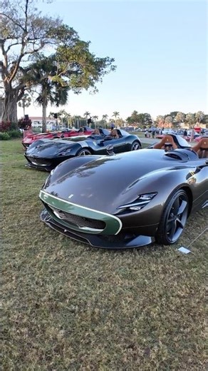 Two Ferrari Monza SP2s alongside a Ferrari Monza SP1 at Cavallino Classic Palm Beach.