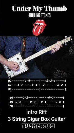 Under My Thumb Intro - Rolling Stones Easy Beginner Cigar Box Guitar Lesson No Chat Tune & Tab (CBG)