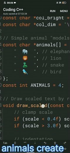 "3D Animals Command in C | Amazing Animated Creatures in Terminal 🐘🦁🐍🐦"