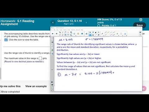 Math 14 HW 5.1.16 Use the range rule of thumb with a probability distribution.