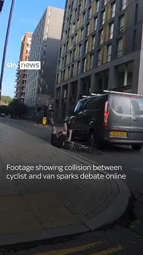 Footage showing a collision between a cyclist and a van has sparked debate online #Cyclist #London #Collision | Sky News