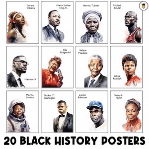 20 Black History Posters | Bulletin Board Display | Black History Decor | African American History | Printable Banner | Watercolor | Art - Etsy