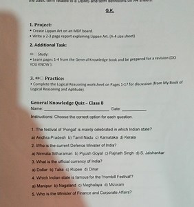 General Knowledge Quiz - Class 8Instructions: Choose the corr... | Filo