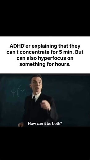 ADHD MOOD on Instagram: "Trying to explain ADHD focus to a non-ADHDer is like describing a glitchy superpower you can’t control. 😂 “Yeah, I can’t focus on this super simple task for five whole minutes… BUT if something sparks dopamine? Suddenly I’m locked in for six hours straight like a laser-eyed gremlin who forgets food, water, and the passage of time.” It makes zero sense and complete sense at the same time. ADHD is basically: attention span of a goldfish until the hyperfixation gates open