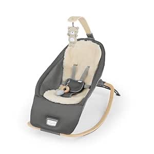 Ingenuity Every Season 2-in-1 Baby Rocker & Seat - Cooling and Warming Fabrics, Detachable Sustainable Wooden Activity Bar, Music, Vibration, for Ages 0-30 Months, Wesley (Grey)