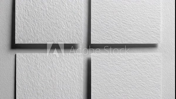Four square, textured, light gray panels arranged in a cross pattern Stock Video