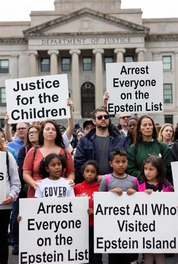 Families outside the DOJ right now—parents and kids side by side, eyes locked on the building, signs raised high that read “Justice for the Children,” “Arrest Everyone on the Epstein List,” and “Arrest All Who Visited Epstein Island.” No more waiting. No more excuses. The children are watching. The world is watching. When does real accountability finally begin? Comment your thoughts. This one needs to be seen.