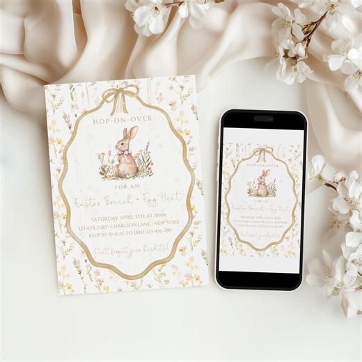 Easter Brunch Invitation Template - Easter Holiday Brunch and Egg Hunt Invite Invitation Easter Brunch, Easter Invite, Easter Invitation - Etsy