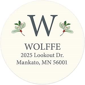 Personalized Mistletoe Monogram Sheeted Address Labels /72 Customized Stickers / 1.5' Round Stickers