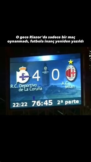 Bir Zamanlar Futbol on Instagram: "7 Nisan 2004 — Riazor. AC Milan, 4–1’lik avantajla; başında Avrupa tacı, omuzlarında kıtaya yeniden hükmetmek için kurulmuş bir takımın özgüveniyle sahaya çıktı. Ama o gece futbol, isyanı seçti. Deportivo La Coruña boyun eğmeyi reddetti. İlk darbeyi Pandiani vurdu, Valerón stadı ayağa kaldırdı, Luque ateşi harladı ve Fran kaderi mühürledi. Nefes kesen bir 4–0… Toplamda 5–4’e dönen eşleşmede; Kaká, Shevchenko, Pirlo, Maldini, Nesta, Cafu diz çöktü. Riazor’un ina